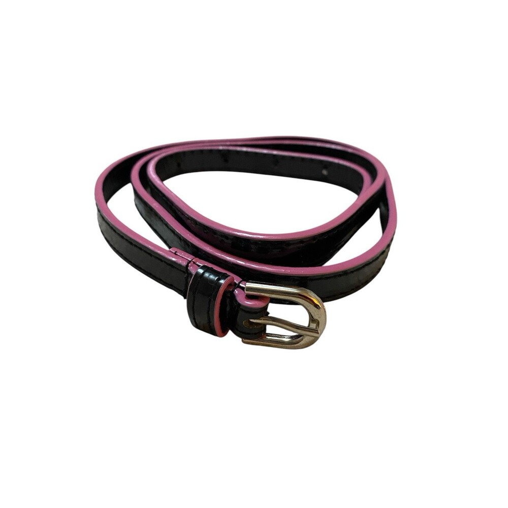 IZOD Skinny Belt M Black Pink Edge Silver Tone Buckle New With Tags